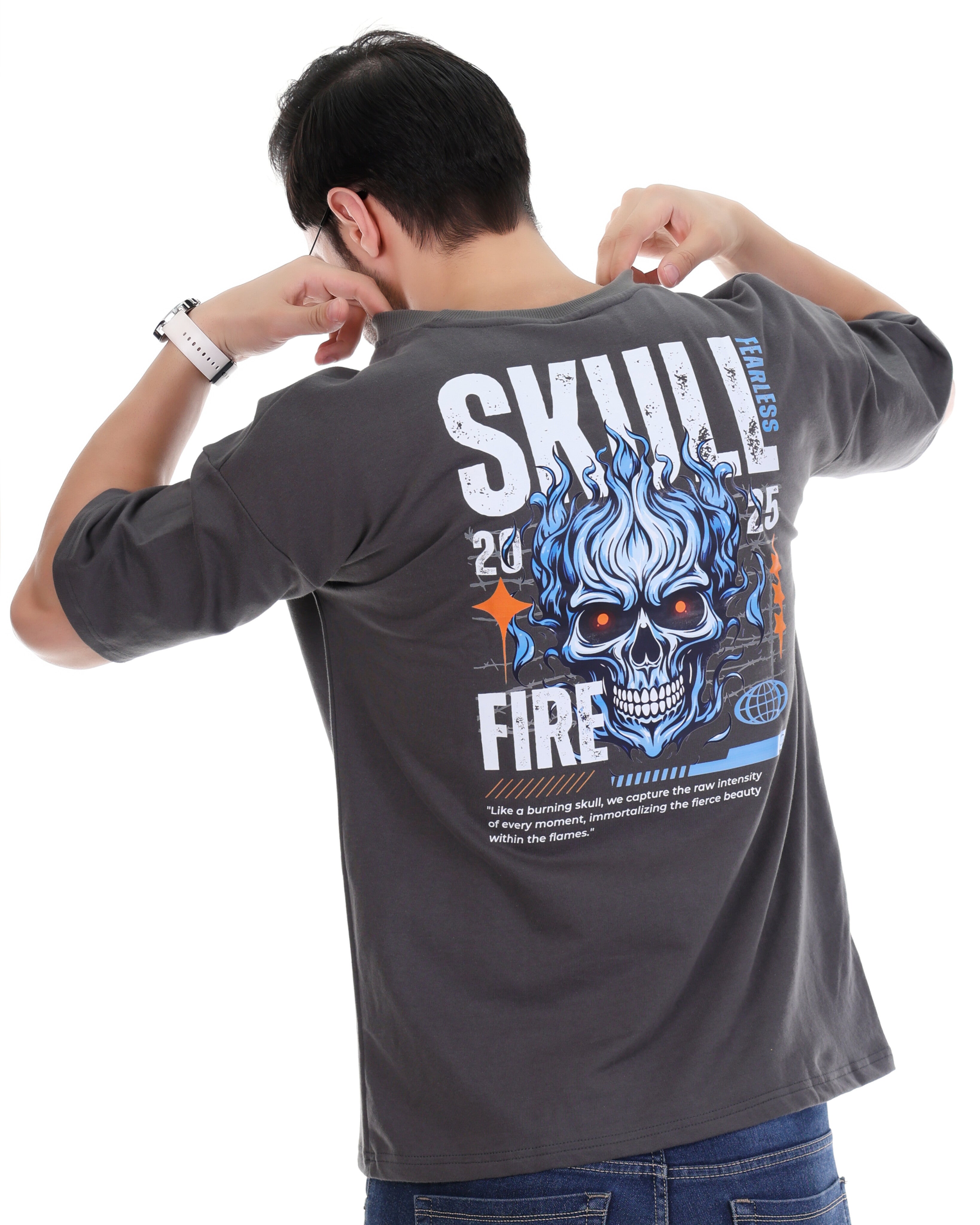 Men Solid Crew Neck Pure Cotton Gray  Oversize  T-Shirt